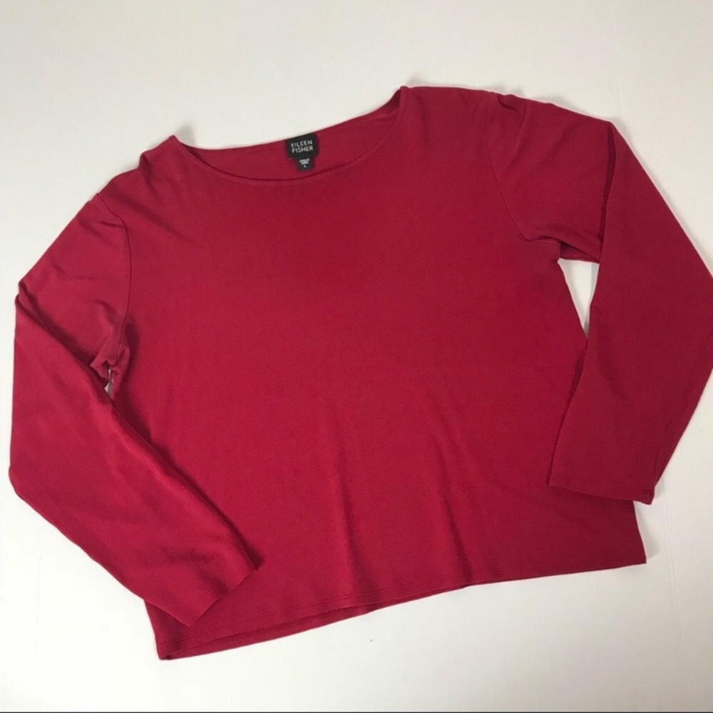Eileen Fisher 100% Silk Red Long Sleeve Top